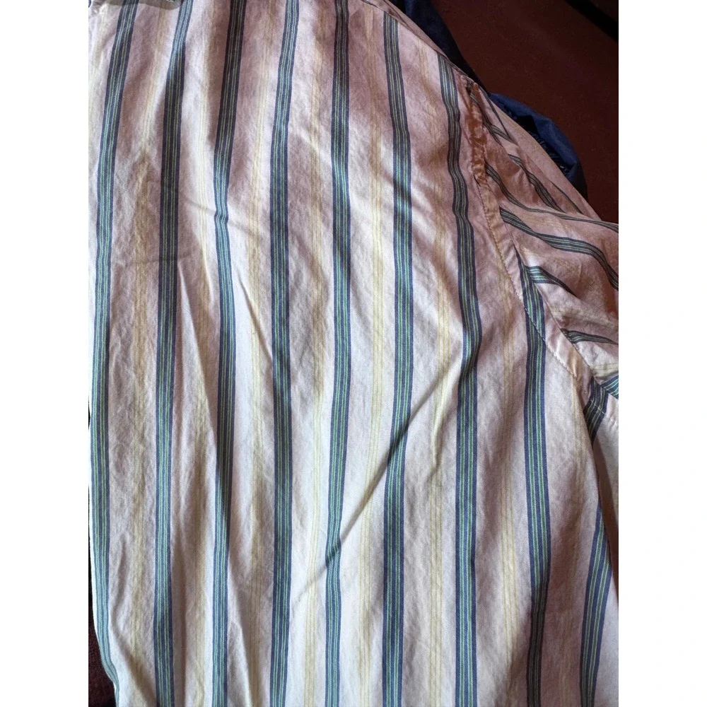 Levis Mens Short Sleeve Button Down Shirt Striped Cotton White Blue Green M